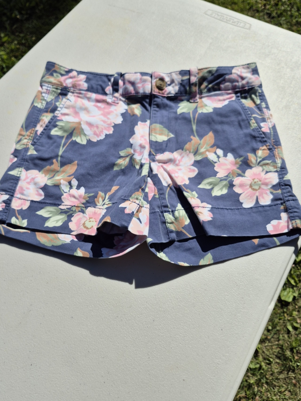American Eagle Outfitters Navy Floral Cotton Shorts with Pink Blooms
